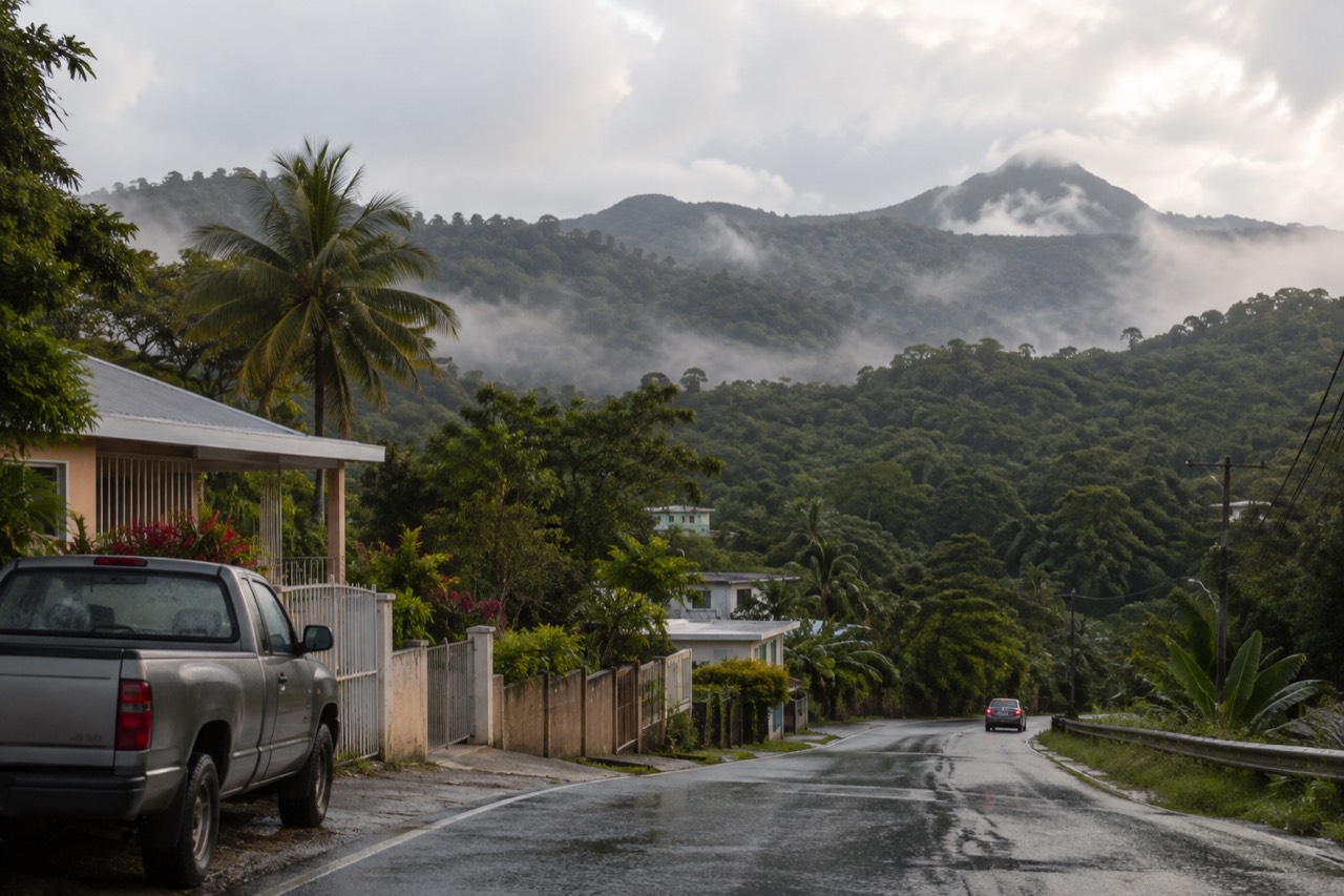 Mist lifting off the forested ridges of El Yunque National Forest in Puerto Rico.
